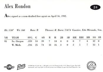 1996 Best West Michigan Whitecaps #24 Alex Rondon Back