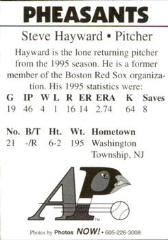 1996 Aberdeen Pheasants #21 Steve Hayward Back