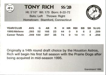 1996 Grandstand Abilene Prairie Dogs #AP6 Tony Rich Back