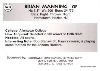 1996 Grandstand Bellingham Giants #BG 12 Brian Manning Back