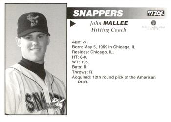 1996 Beloit Snappers #NNO John Mallee Back