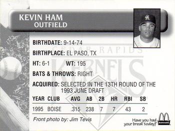 1996 Cedar Rapids Kernels #NNO Kevin Ham Back