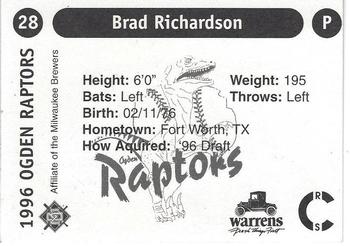 1996 Ogden Raptors #28 Brad Richardson Back