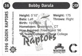 1996 Ogden Raptors #36 Bobby Darula Back