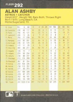 1986 Fleer #292 Alan Ashby Back