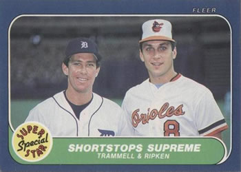 1986 Fleer #633 Shortstops Supreme (Alan Trammell / Cal Ripken, Jr.) Front
