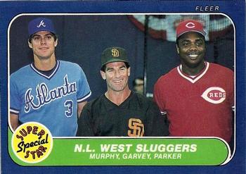 1986 Fleer #640 N.L. West Sluggers (Dale Murphy / Steve Garvey / Dave Parker) Front