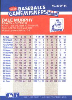 1987 Fleer Baseball's Game Winners #30 Dale Murphy Back