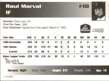 1995 Burlington Bees #10 Raul Marval Back