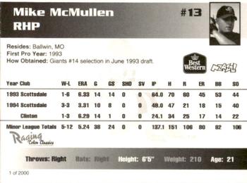 1995 Burlington Bees #13 Mike McMullen Back