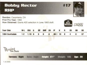 1995 Burlington Bees #17 Bobby Rector Back
