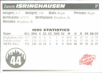 1996 Kahn's New York Mets #NNO Jason Isringhausen Back