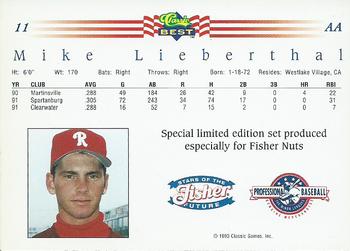 1992 Classic Best Fisher Nuts #11 Mike Lieberthal Back