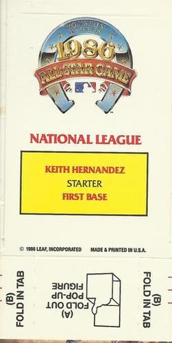 1987 Donruss All-Stars - Pop-Ups #NNO Keith Hernandez Back