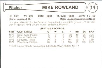 1978 Cramer Phoenix Giants #17 Mike Rowland Back