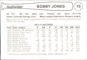 1978 Cramer Salt Lake Gulls #79 Bobby Jones Back