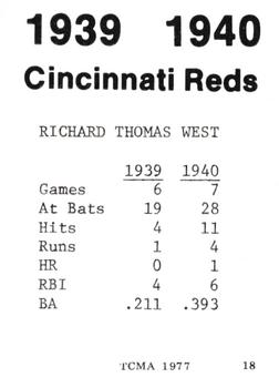1977 TCMA 1939-40 Cincinnati Reds #18 Dick West Back
