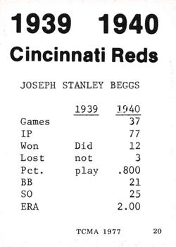1977 TCMA 1939-40 Cincinnati Reds #20 Joe Beggs Back