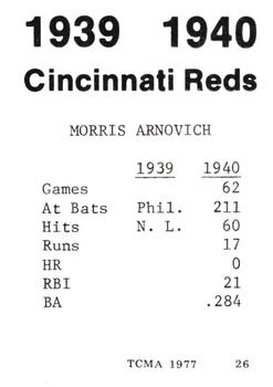 1977 TCMA 1939-40 Cincinnati Reds #26 Morrie Arnovich Back
