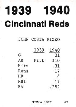 1977 TCMA 1939-40 Cincinnati Reds #37 Johnny Rizzo Back