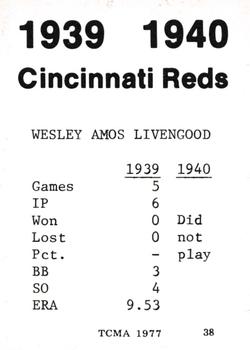 1977 TCMA 1939-40 Cincinnati Reds #38 Wes Livengood Back