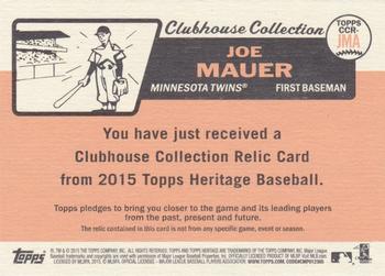 2015 Topps Heritage - Clubhouse Collection Relics #CCR-JMA Joe Mauer Back