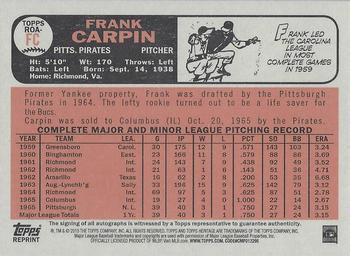 2015 Topps Heritage - Real One Autographs #ROA-FC Frank Carpin Back