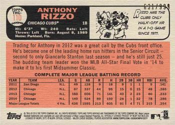 2015 Topps Heritage - Chrome #THC-110 Anthony Rizzo Back