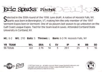 1997 Best Vermont Expos #26 Eric Sparks Back