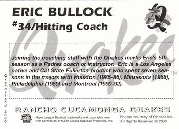2000 Grandstand Rancho Cucamonga Quakes #3 Eric Bullock Back