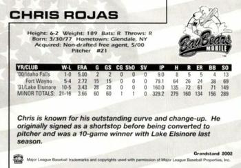 2002 Grandstand Mobile BayBears #25 Chris Rojas Back