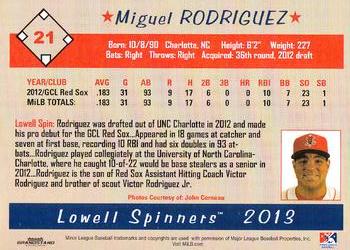 2013 Grandstand Lowell Spinners #NNO Miguel Rodriguez Back