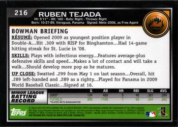 2010 Bowman Chrome #216 Ruben Tejada  Back