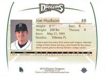 2014 Dayton Dragons Team Issue #17 Joe Hudson Back