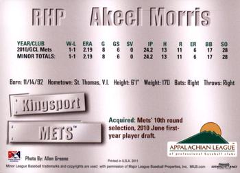 2011 Grandstand Appalachian League Top Prospects #NNO Akeel Morris Back