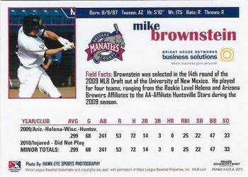 2011 Grandstand Brevard County Manatees #NNO Mike Brownstein Back