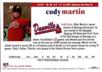 2011 Grandstand Danville Braves #NNO Cody Martin Back