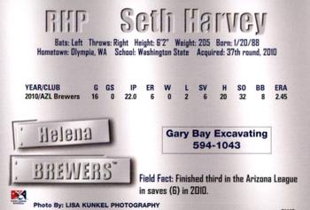 2011 Grandstand Helena Brewers #NNO Seth Harvey Back