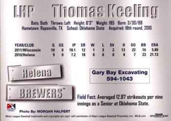 2011 Grandstand Helena Brewers #NNO Thomas Keeling Back