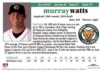 2011 Grandstand Kane County Cougars #NNO Murray Watts Back