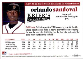 2011 Grandstand Modesto Nuts #NNO Orlando Sandoval Back