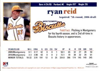 2011 Grandstand Montgomery Biscuits #NNO Ryan Reid Back