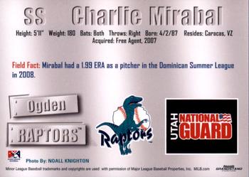 2011 Grandstand Ogden Raptors #NNO Charlie Mirabal Back