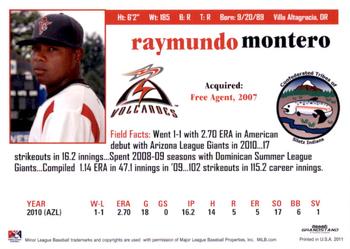 2011 Grandstand Salem-Keizer Volcanoes #NNO Raymundo Montero Back