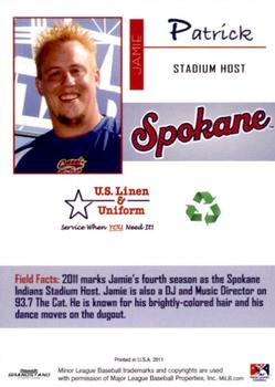 2011 Grandstand Spokane Indians #NNO Jamie Patrick Back