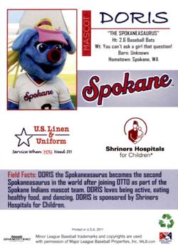 2011 Grandstand Spokane Indians #NNO Doris the Spokanasaurus Back