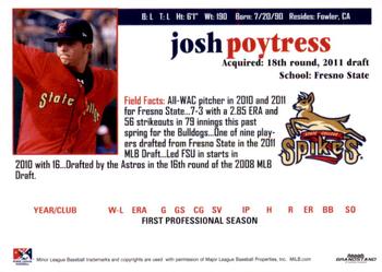2011 Grandstand State College Spikes #NNO Josh Poytress Back
