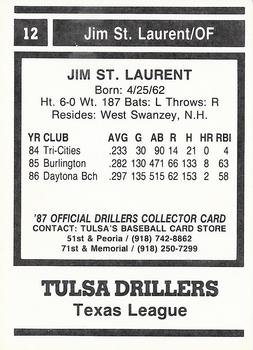 1987 Tulsa Drillers #12 Jim St. Laurent Back