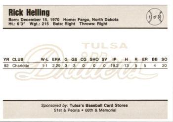 1993 Tulsa Drillers #12 Rick Helling Back