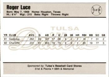 1993 Tulsa Drillers #15 Roger Luce Back